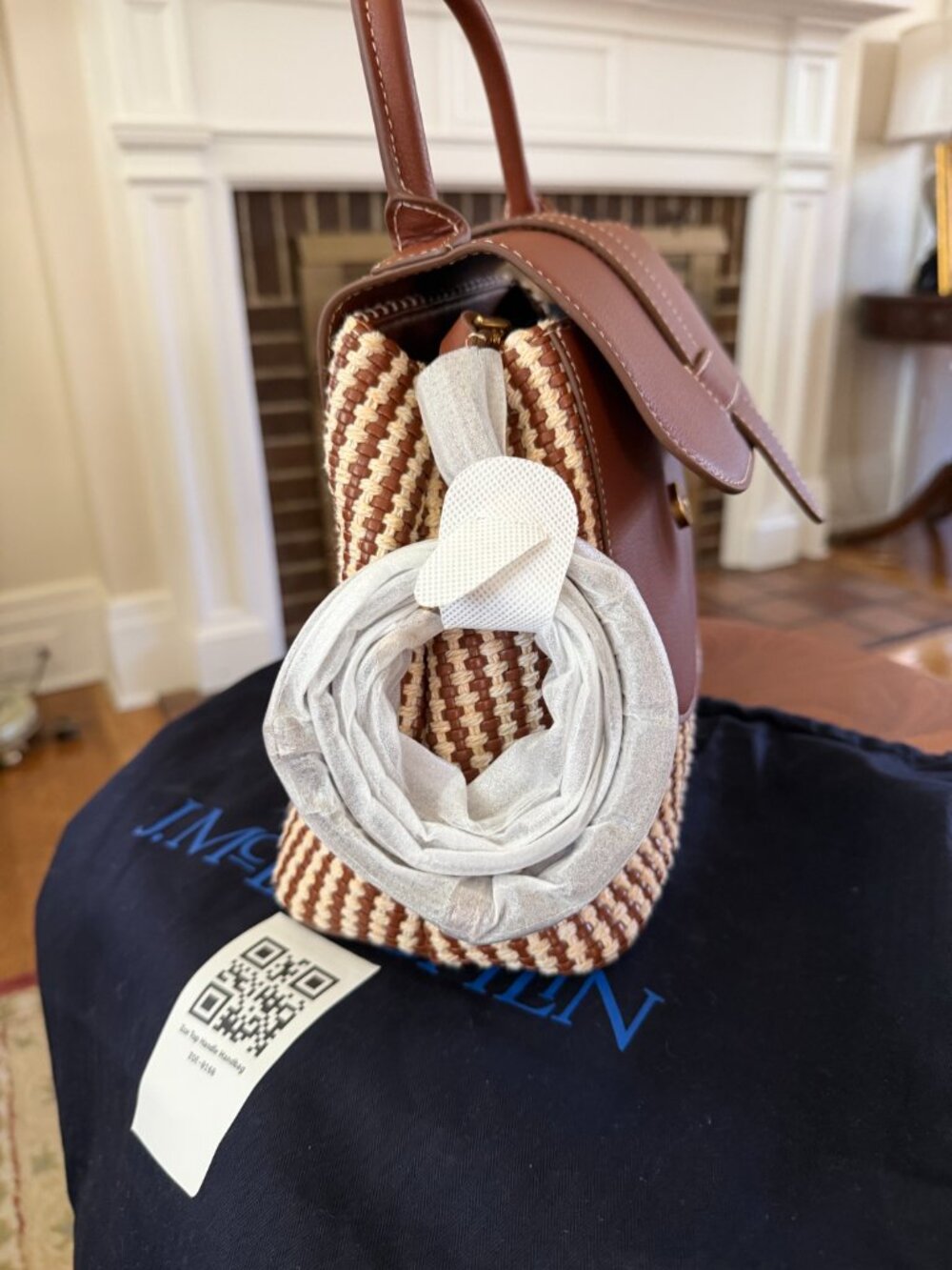 J. McLaughlin Brown leather & Cream woven Bag - New - Picture 7 of 9
